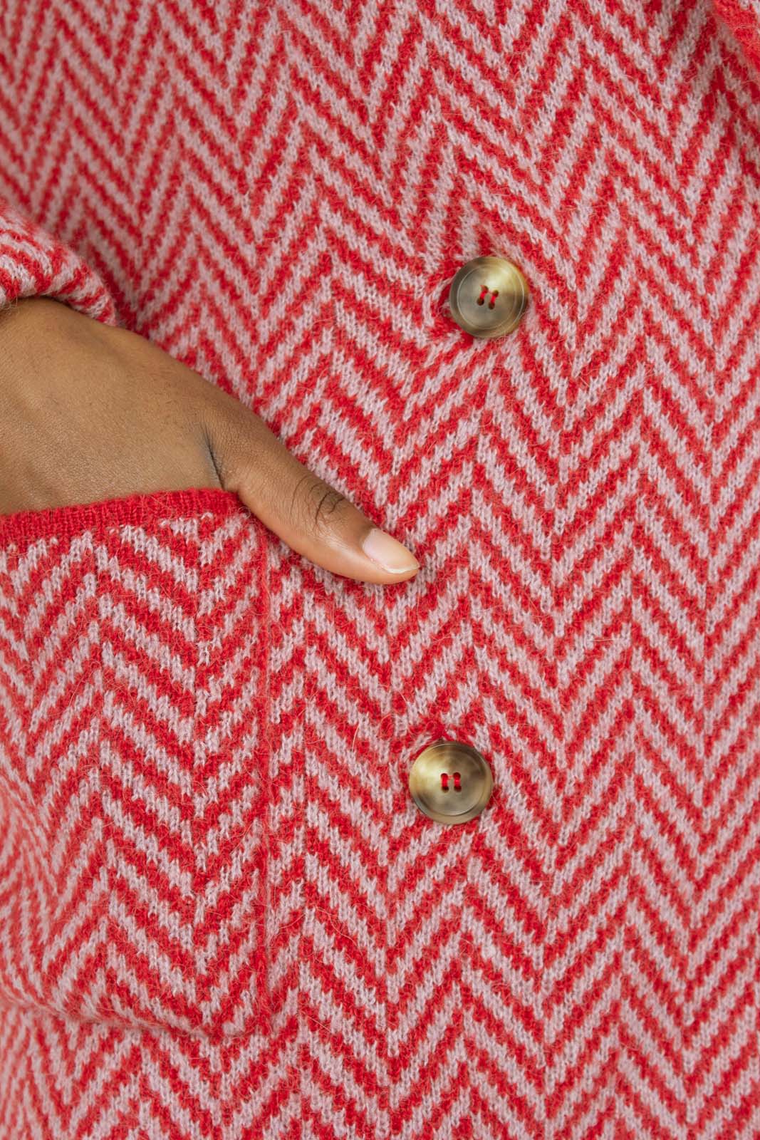Red herringbone alpaca wool blend cardigan_6