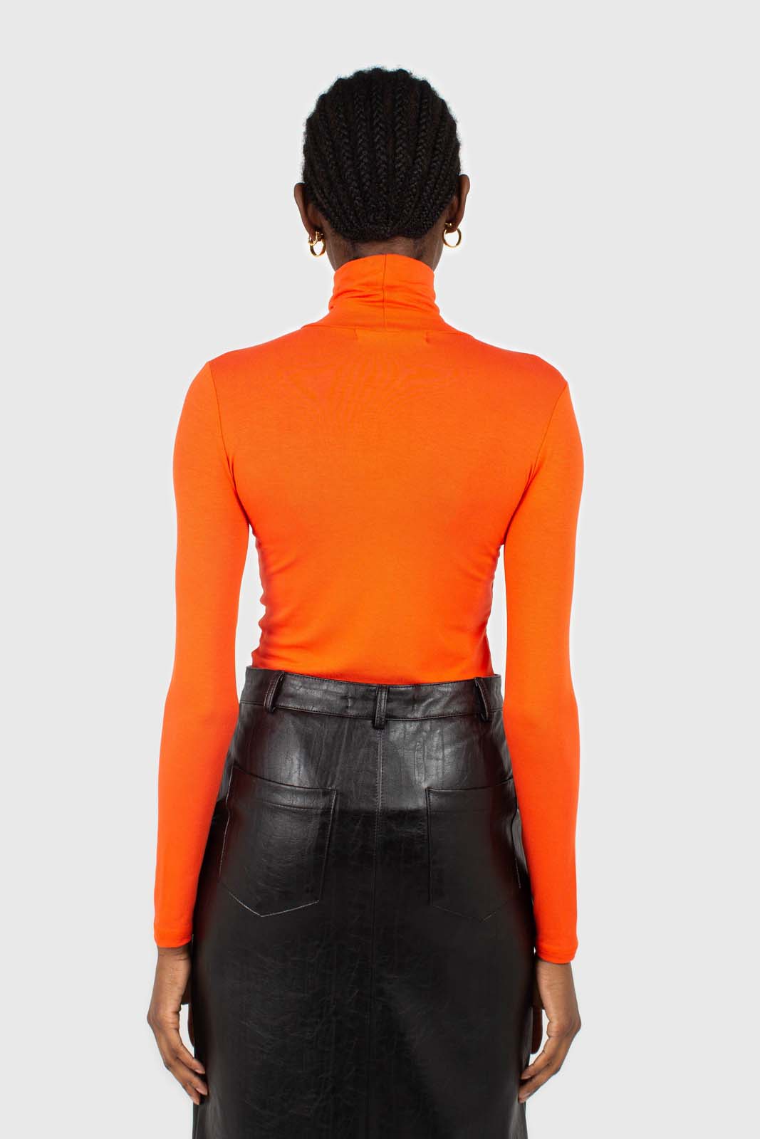 Bright orange soft jersey turtleneck top_6