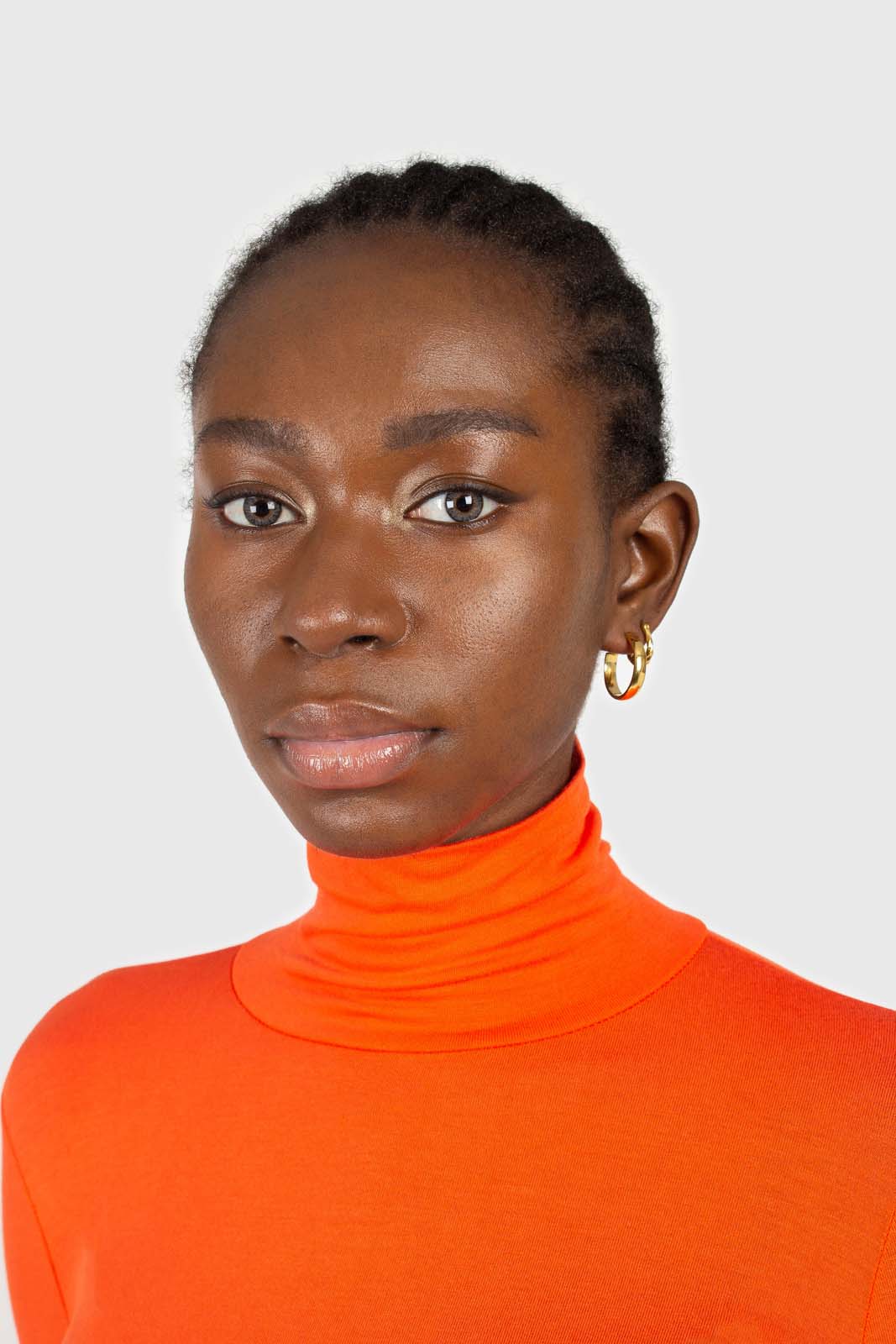 Bright orange soft jersey turtleneck top_7