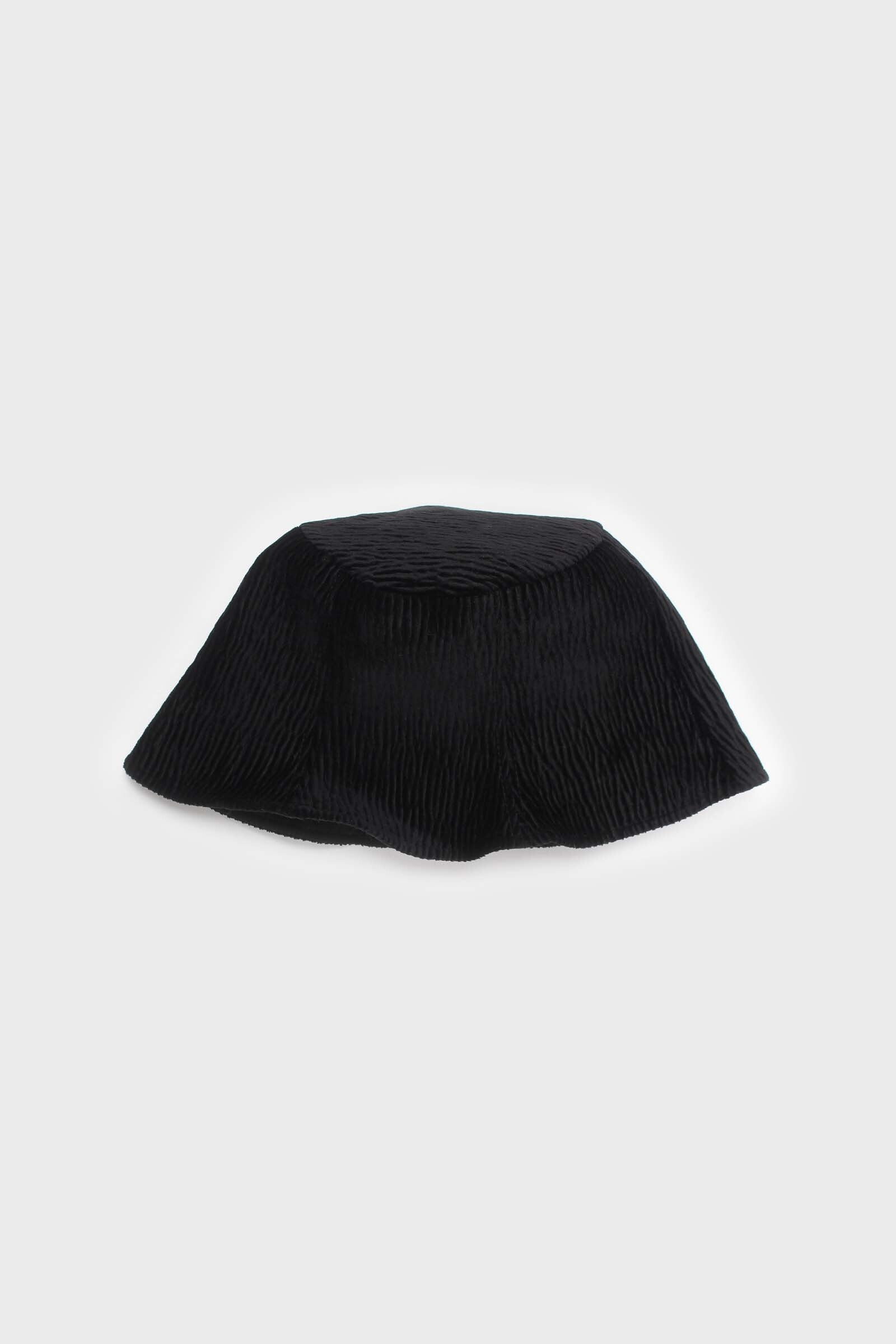 Black wrinkle velvet reversible bucket hat_2