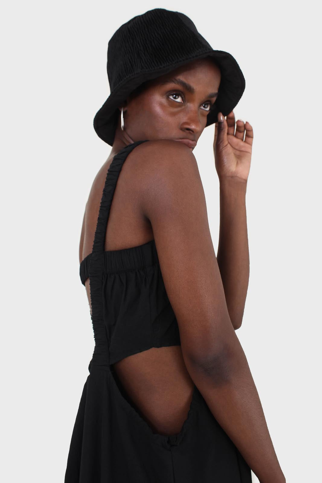 Black wrinkle velvet reversible bucket hat_6