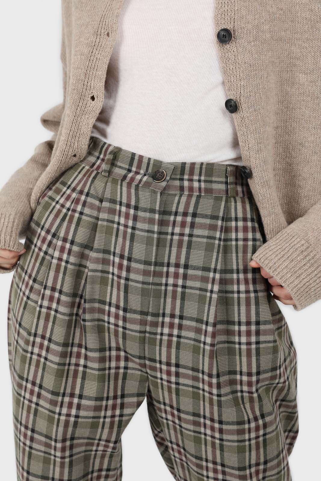 Khaki bold checked slim ankle trousers_2