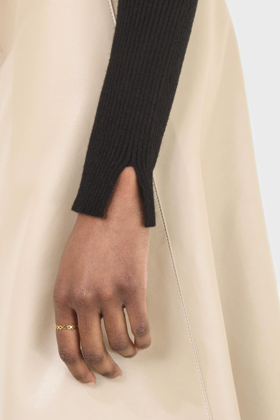 Black cascading hole square neck knit top_2