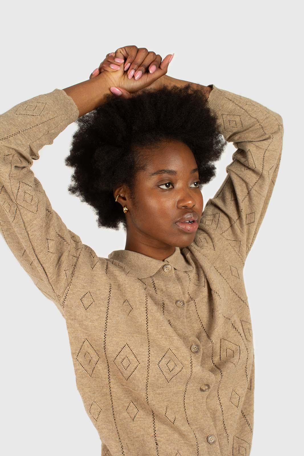 Beige patterned wool-blend knit polo top_5