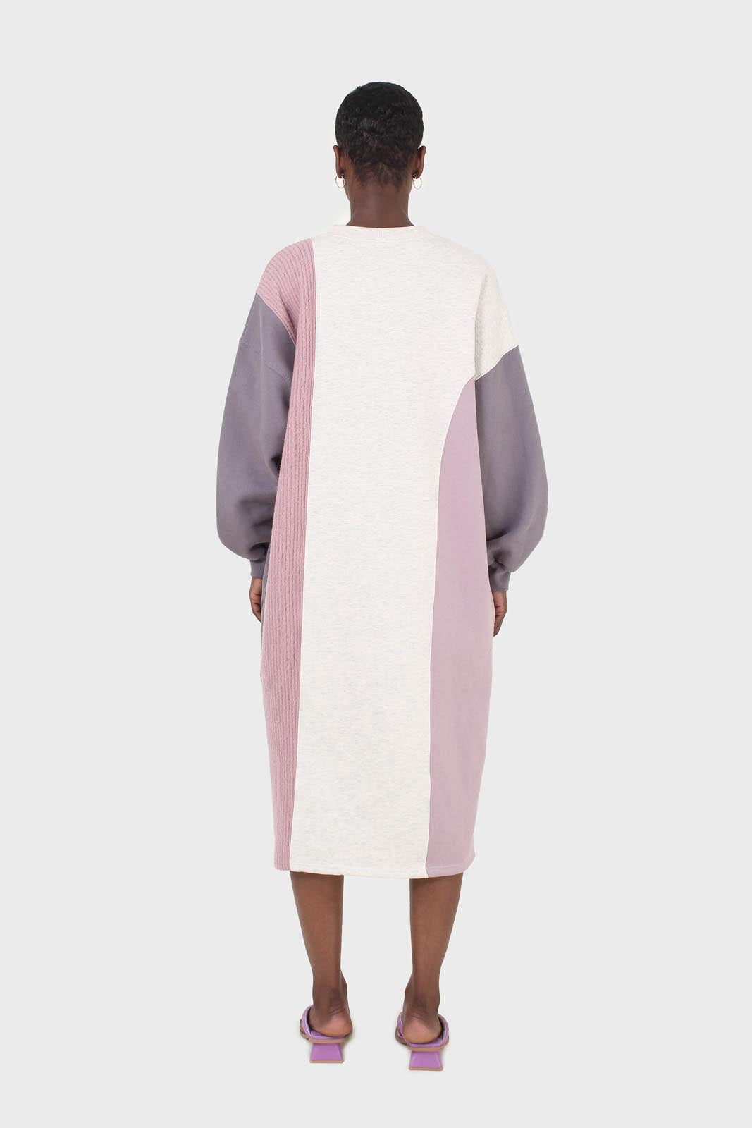 Grey and pink color block sweatshirt dress_2