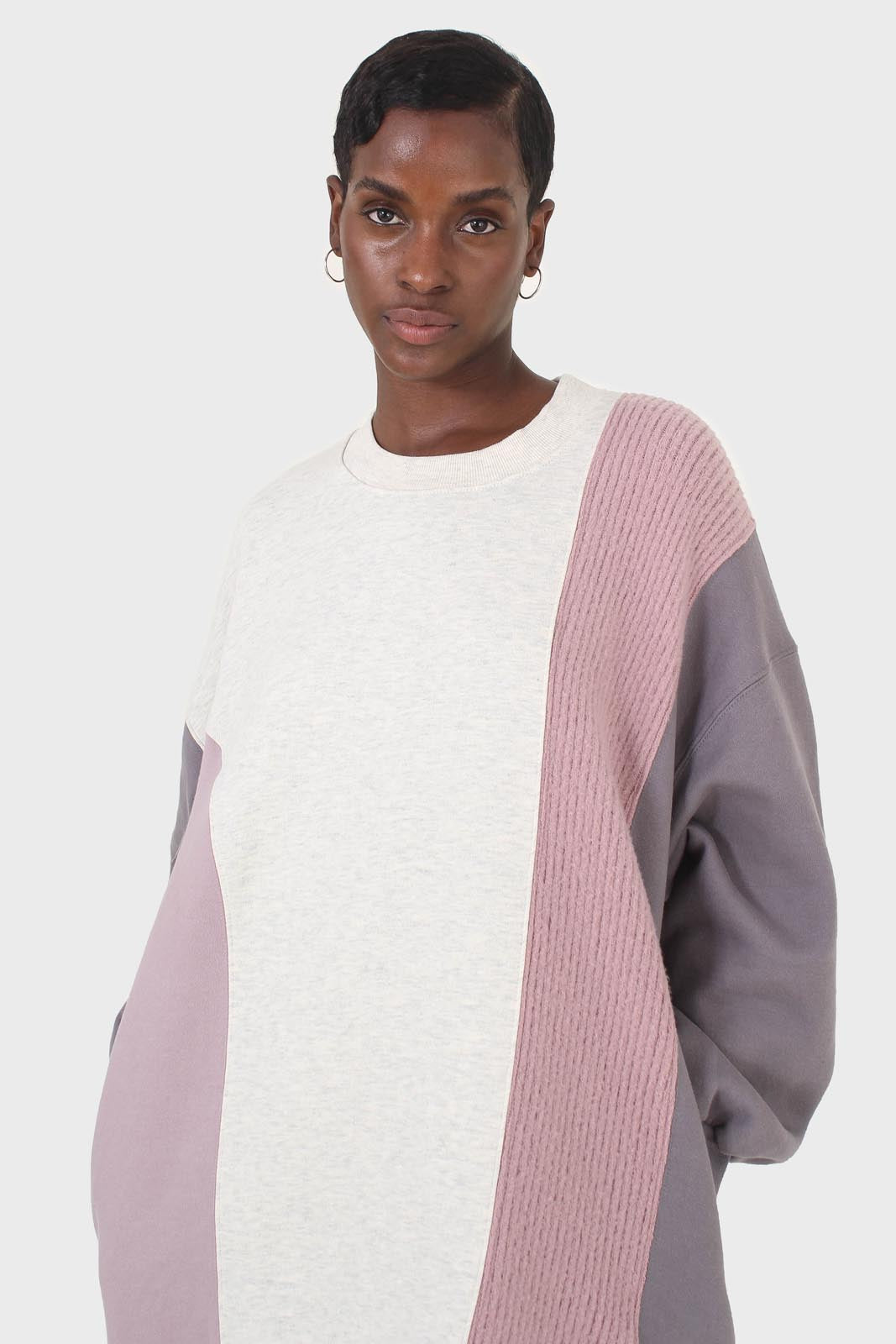 Grey and pink color block sweatshirt dress_8