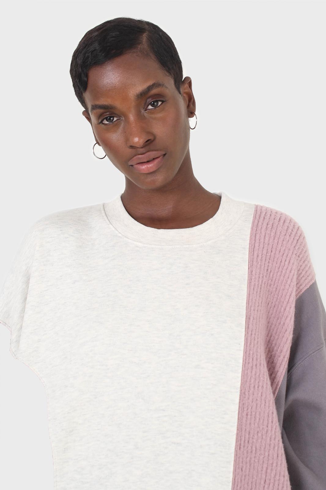 Grey and pink color block sweatshirt dress_6