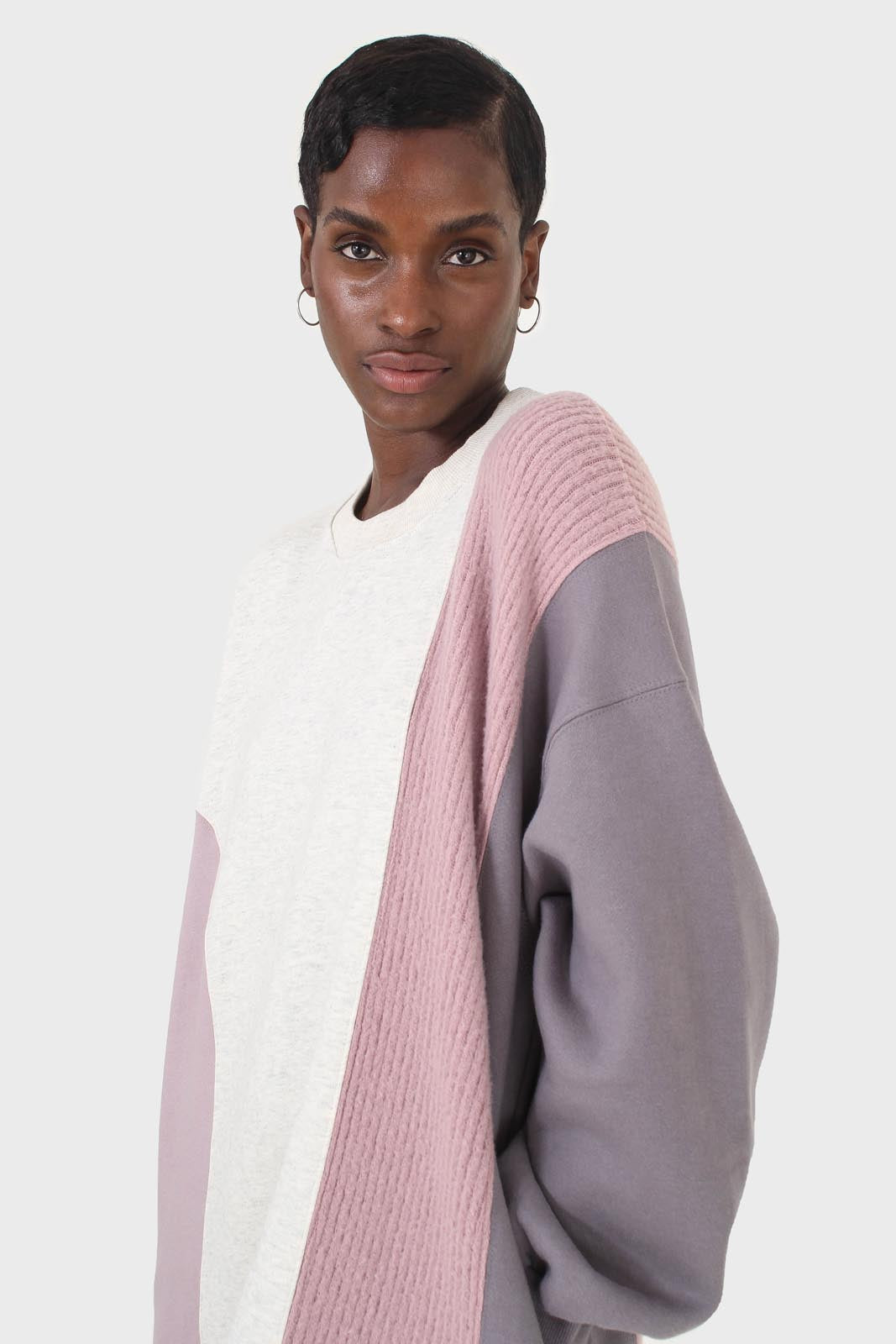 Grey and pink color block sweatshirt dress_9