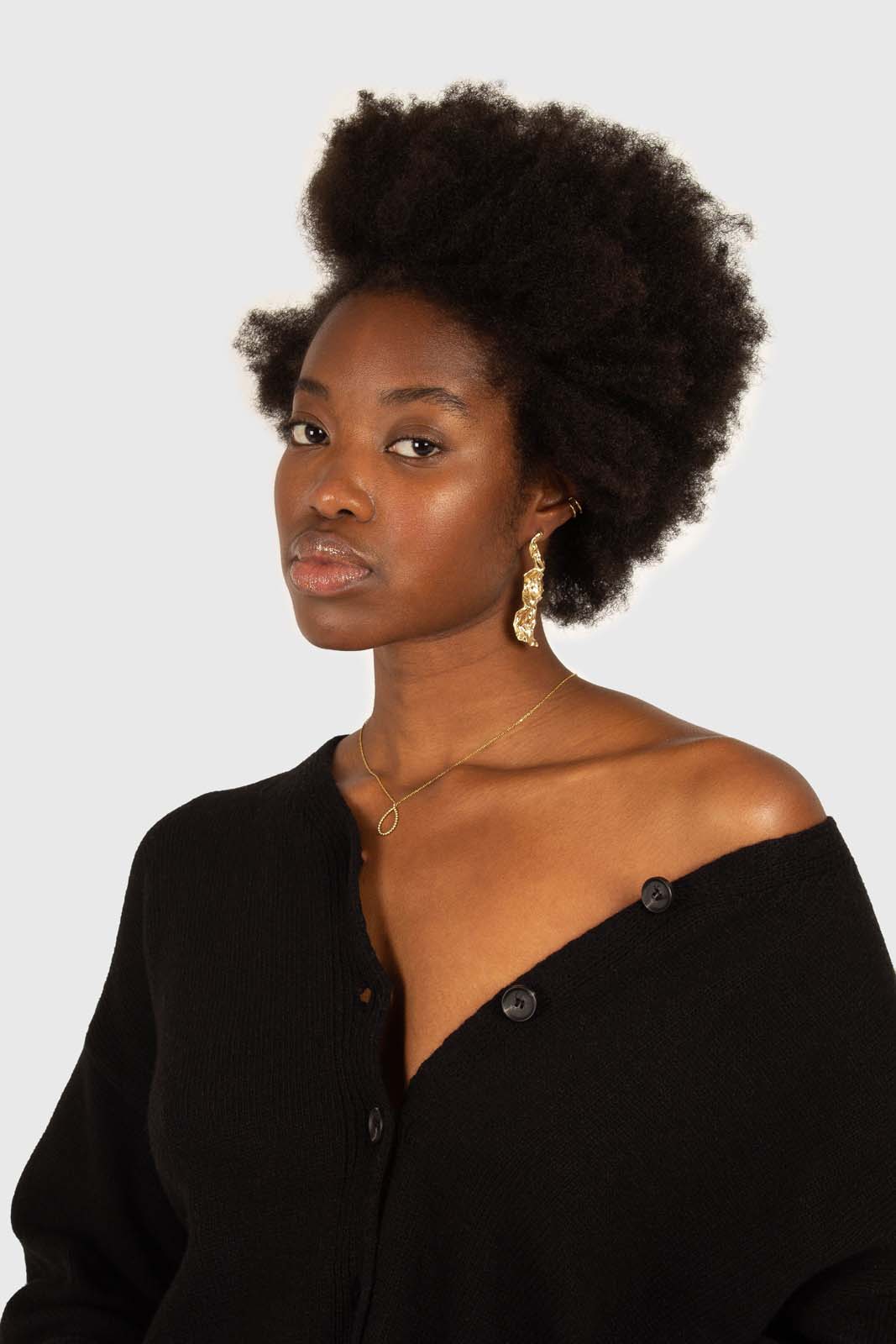 Black wool blend v-neck loose fit cardigan_14