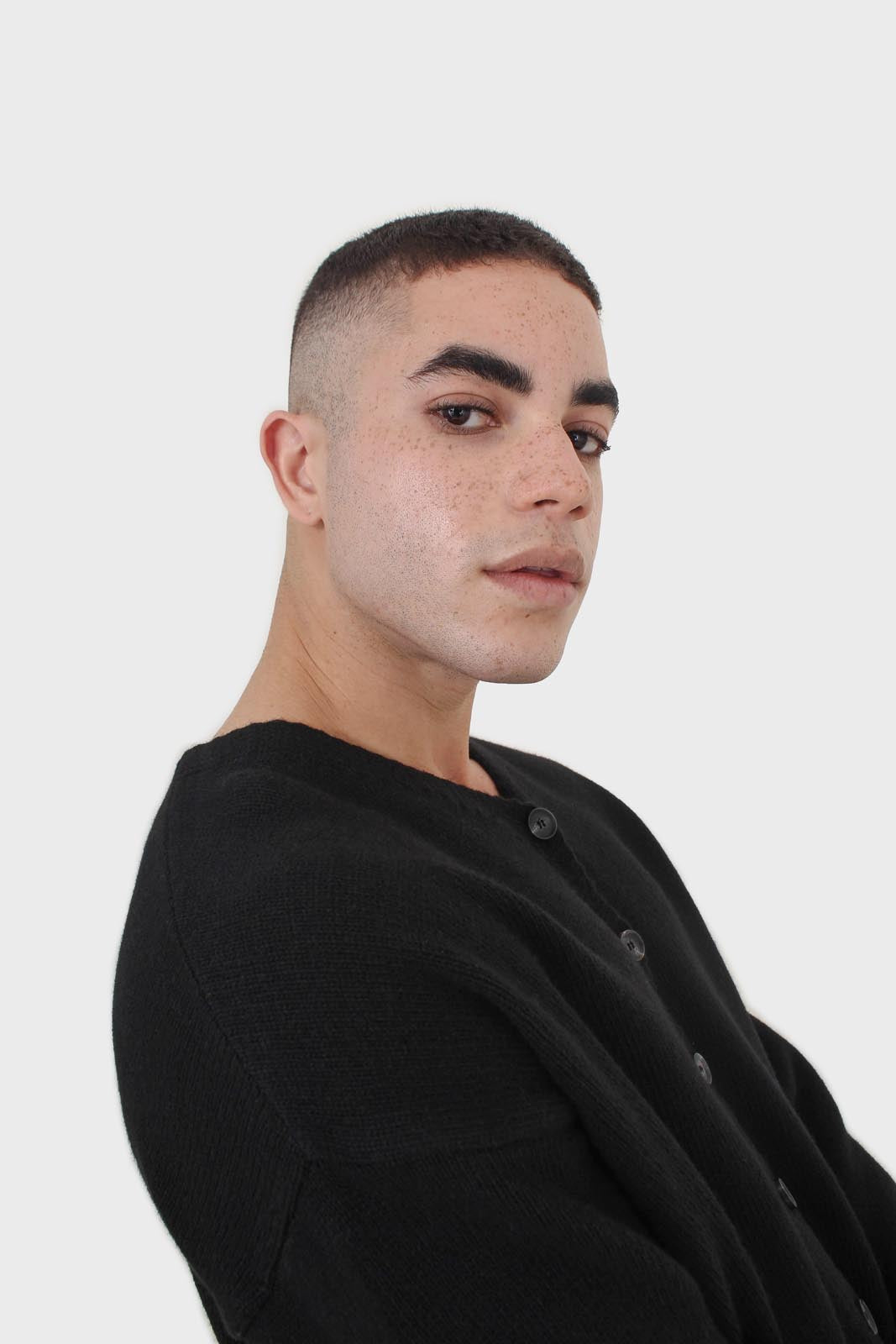 Black wool blend v-neck loose fit cardigan_8