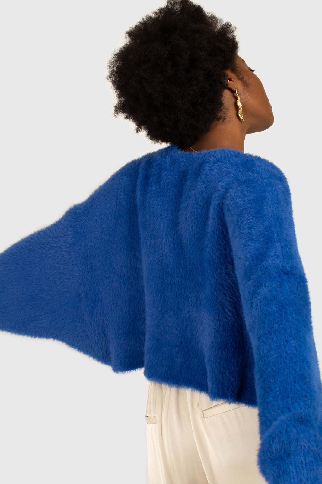 Bright blue fuzzy tortoise shell button cardigan_3