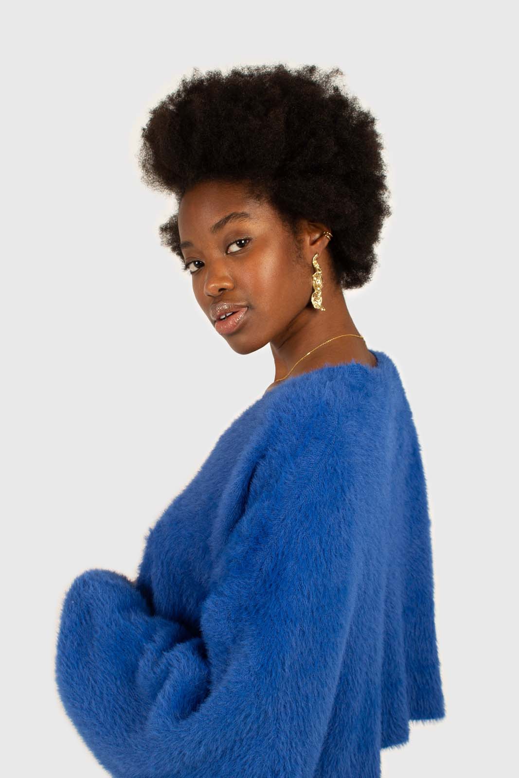 Bright blue fuzzy tortoise shell button cardigan_5