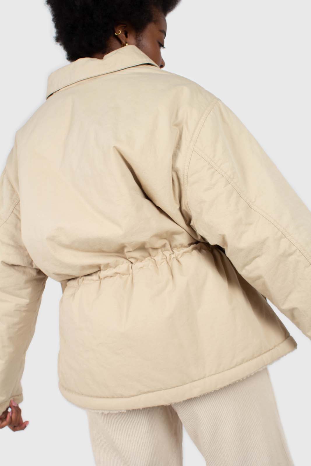 Beige teddy lined cinch back parka_6