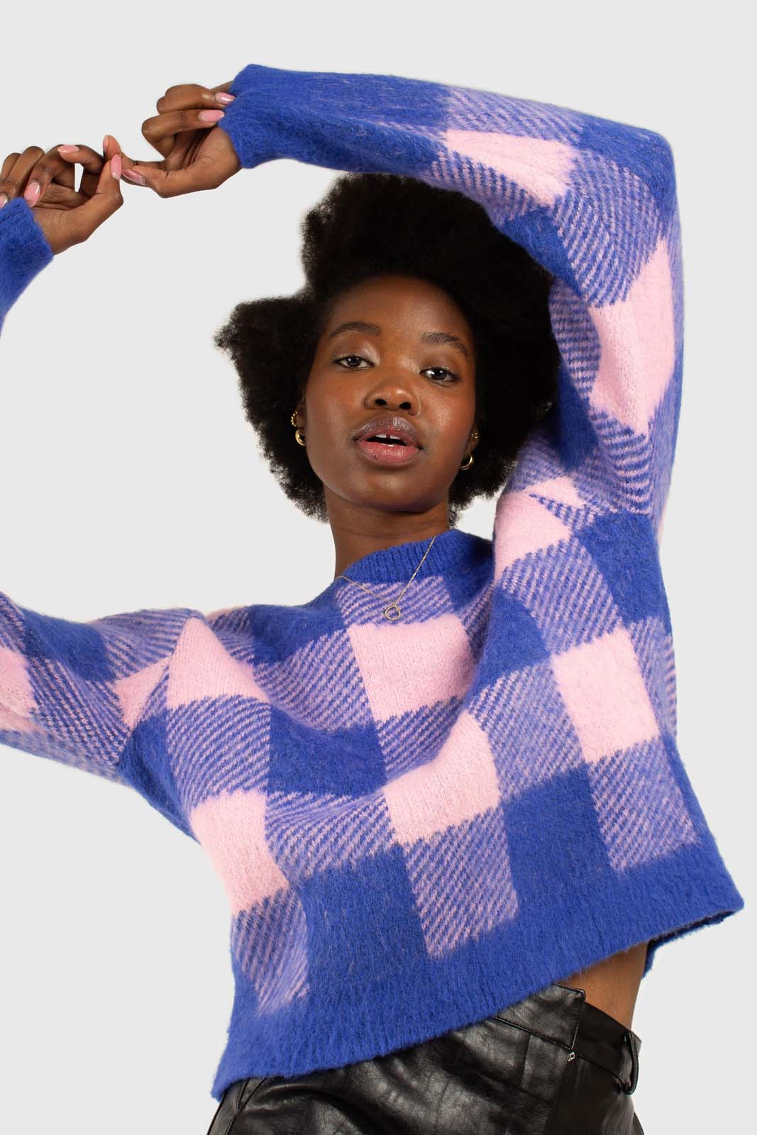 Bright blue and pink block plaid jumper_4