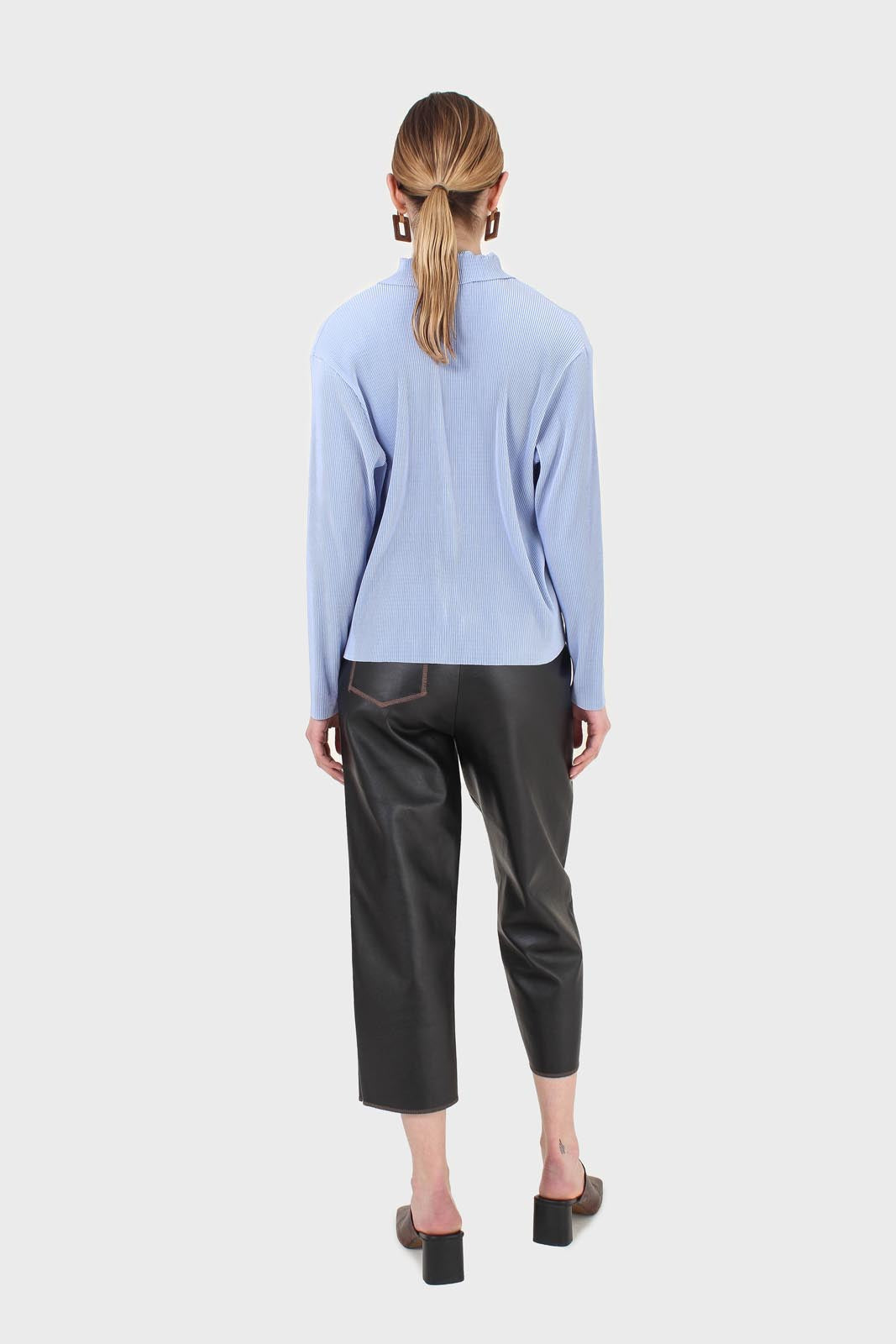 Black vegan leather contrast stitch trousers_5