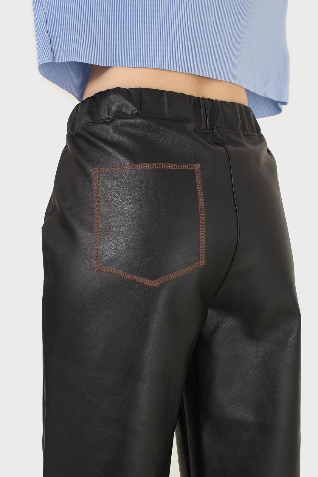 Black vegan leather contrast stitch trousers_2