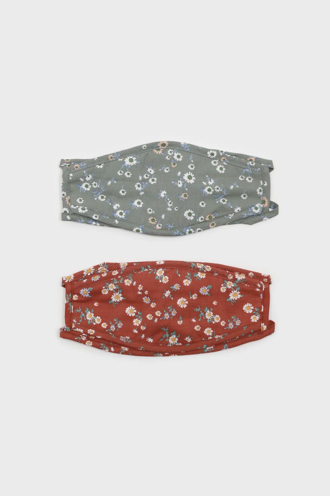 Khaki and white wild daisy print face mask_3