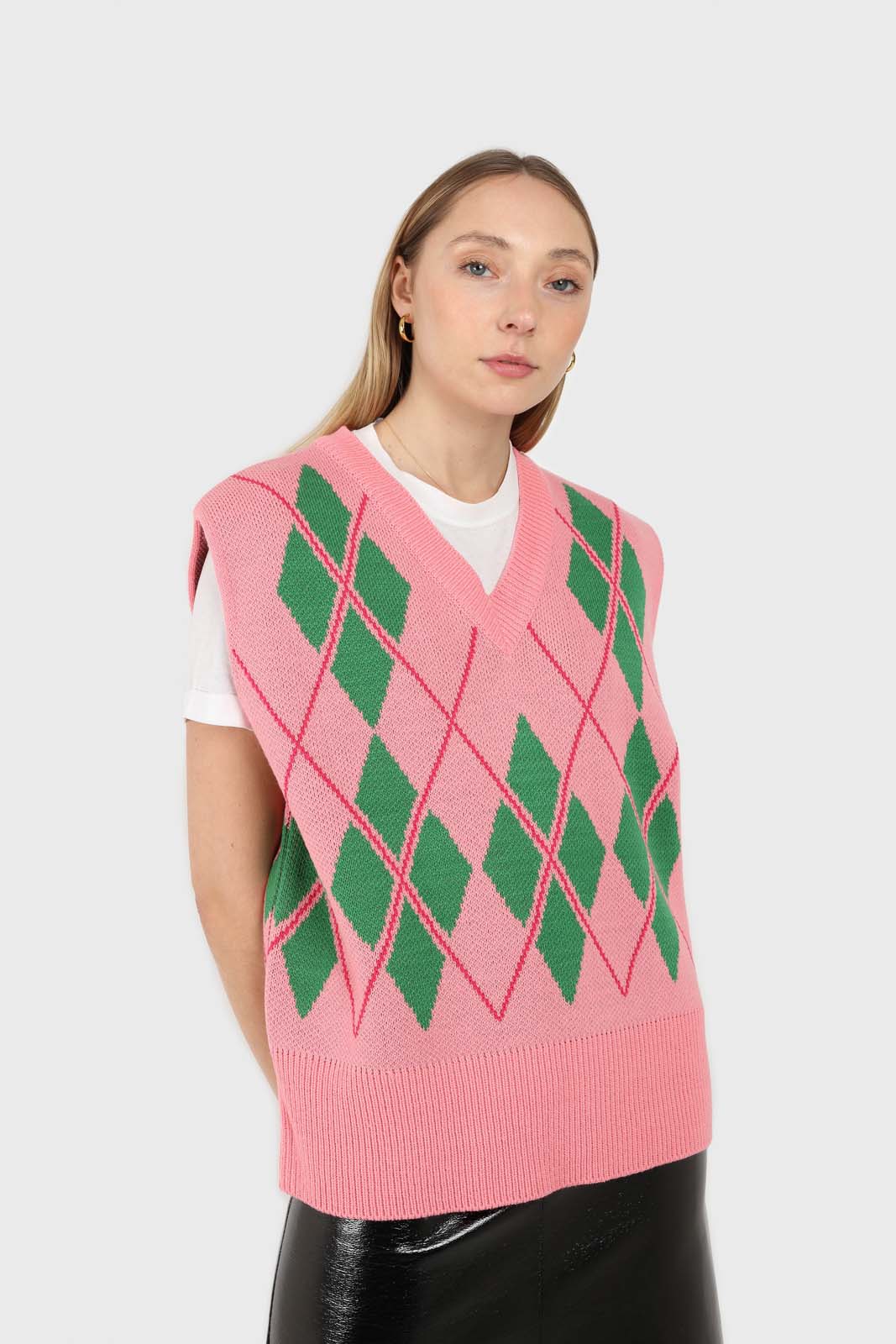 Pink and bright green argyle sweater vest_1