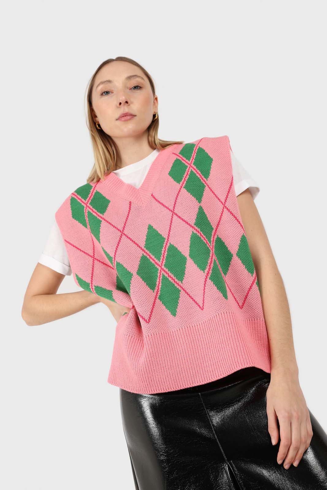 Pink and bright green argyle sweater vest_3