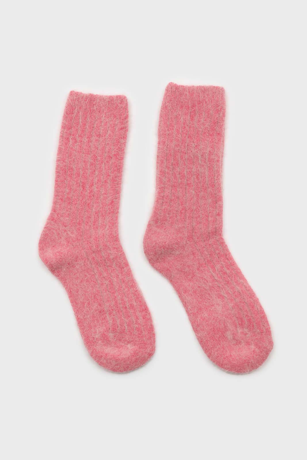 Pale red large ribbed angora socks_3