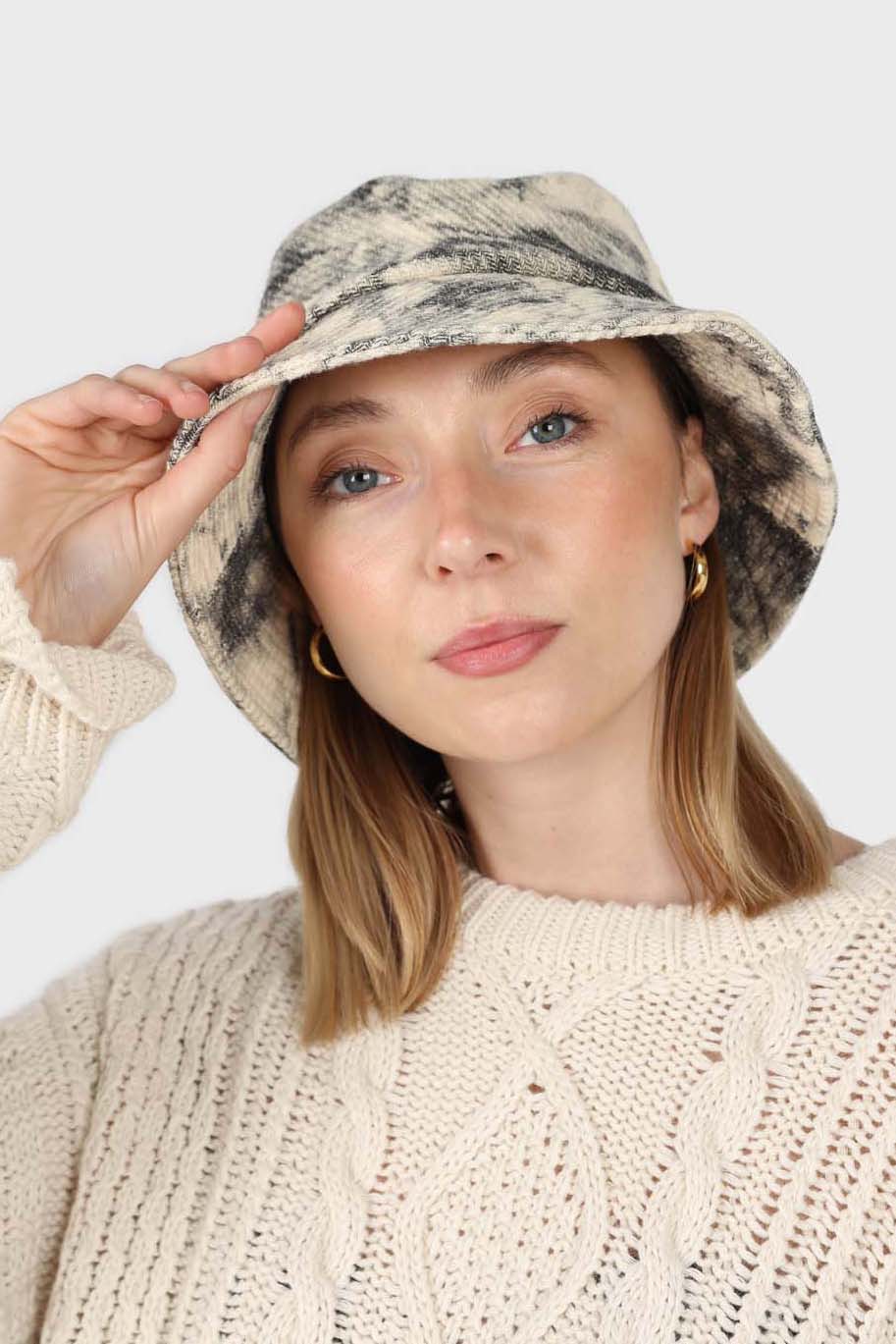 Ivory and black tie dye bucket hat_1