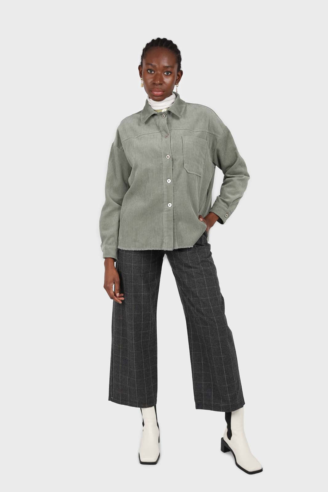 Charcoal and white box checked loose fit trousers_4