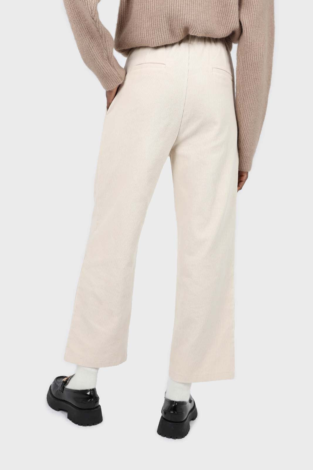 Ivory corduroy tucked loose fit trousers - 2010_3
