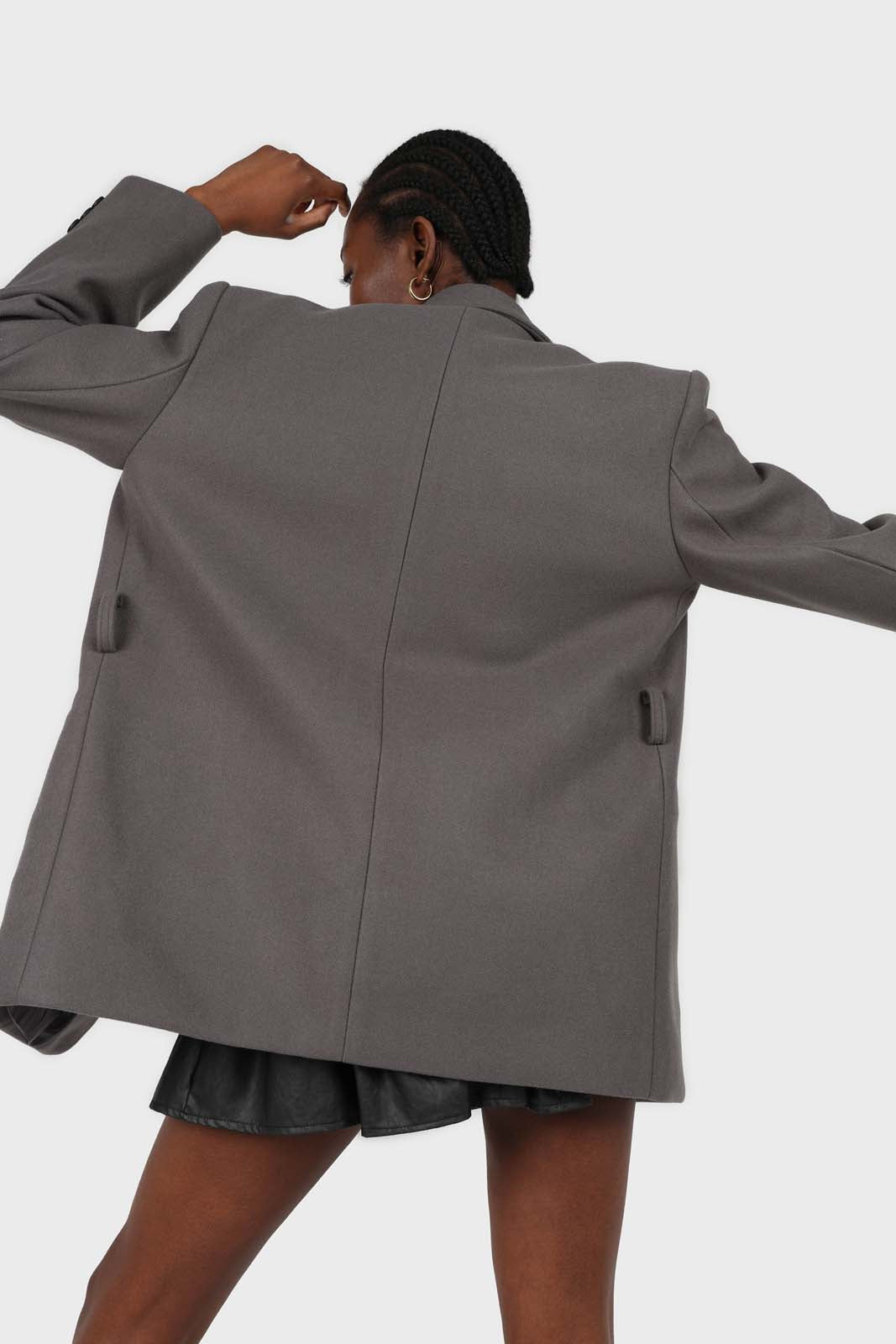 Charcoal wool blend oversized belted blazer_6