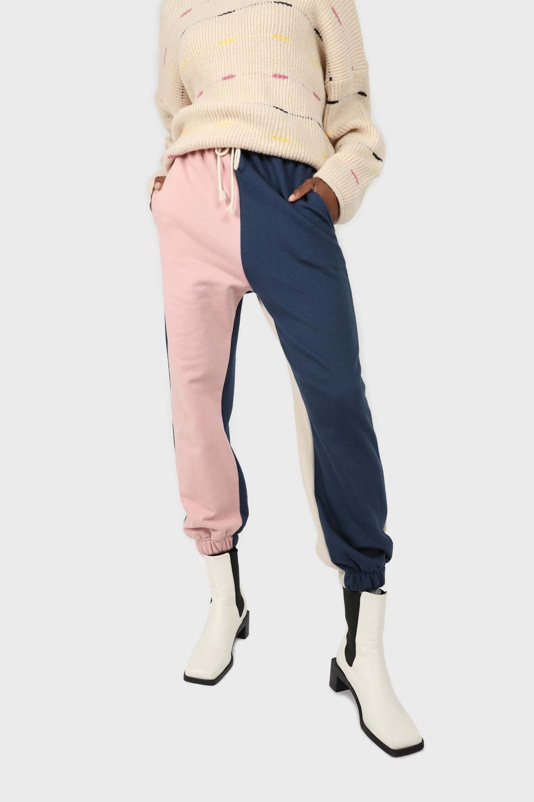 Pink and navy contrast leg sweatpants_1