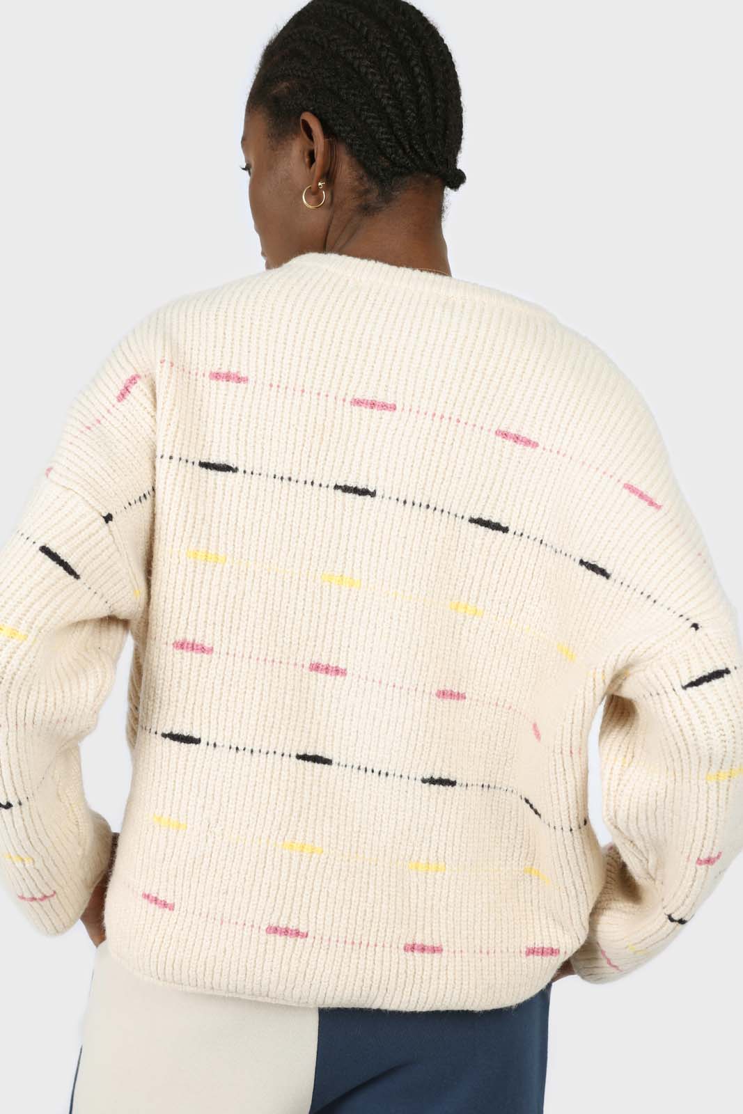 Ivory and pink stitched stripe jumper_1