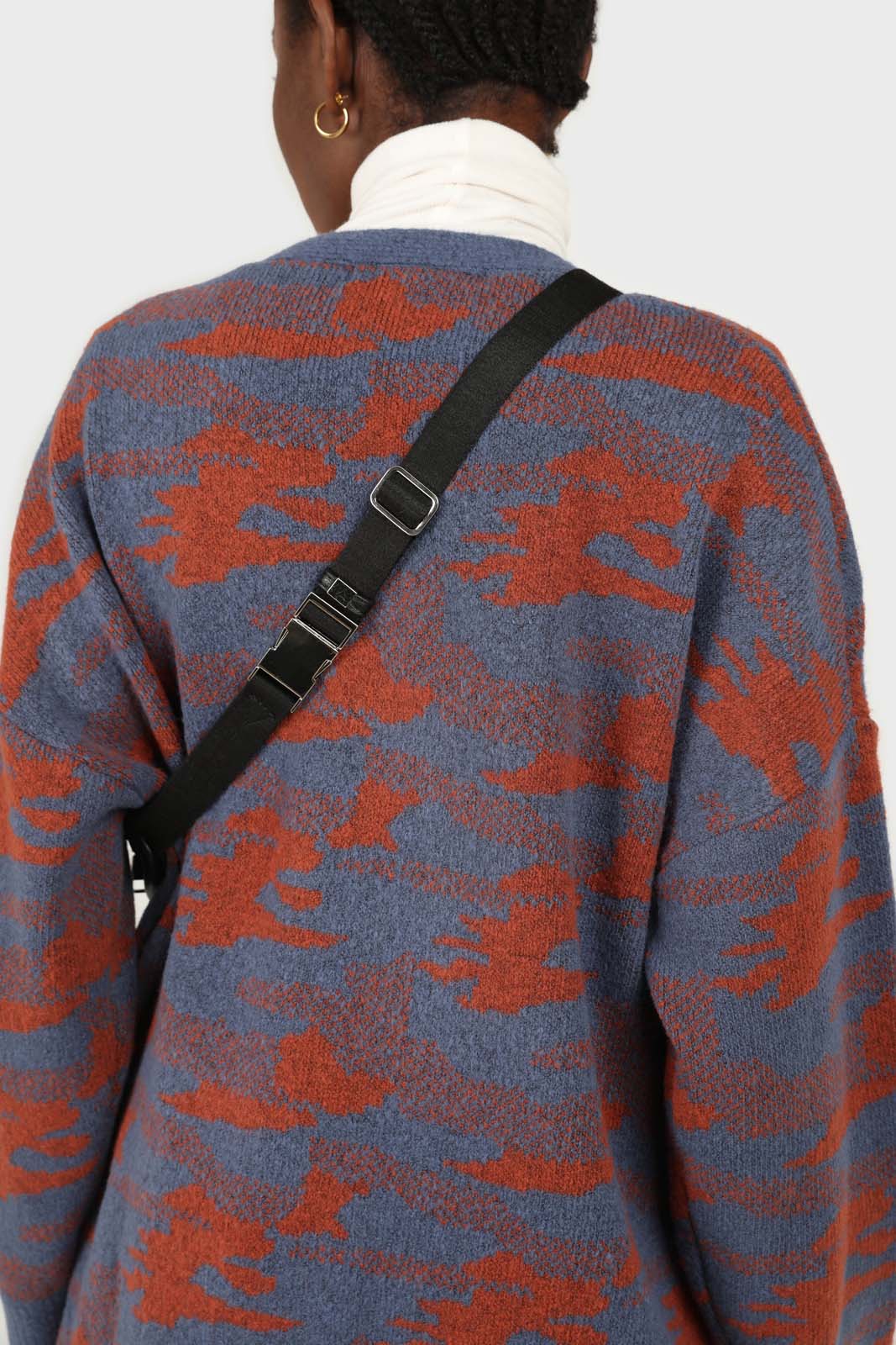 Blue and brown abstract pattern cardigan_4