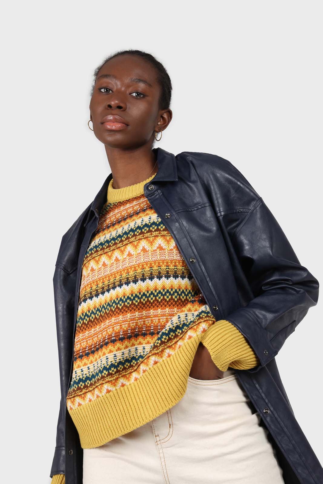 Yellow multi patterned crew neck jumper_2