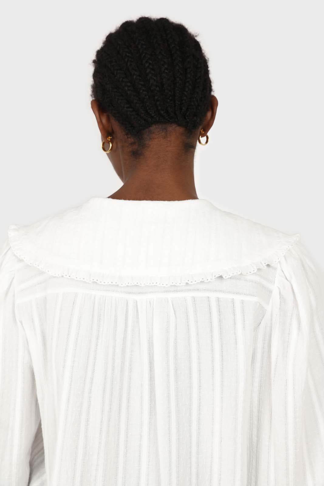 White lace trim large collar blouse_6