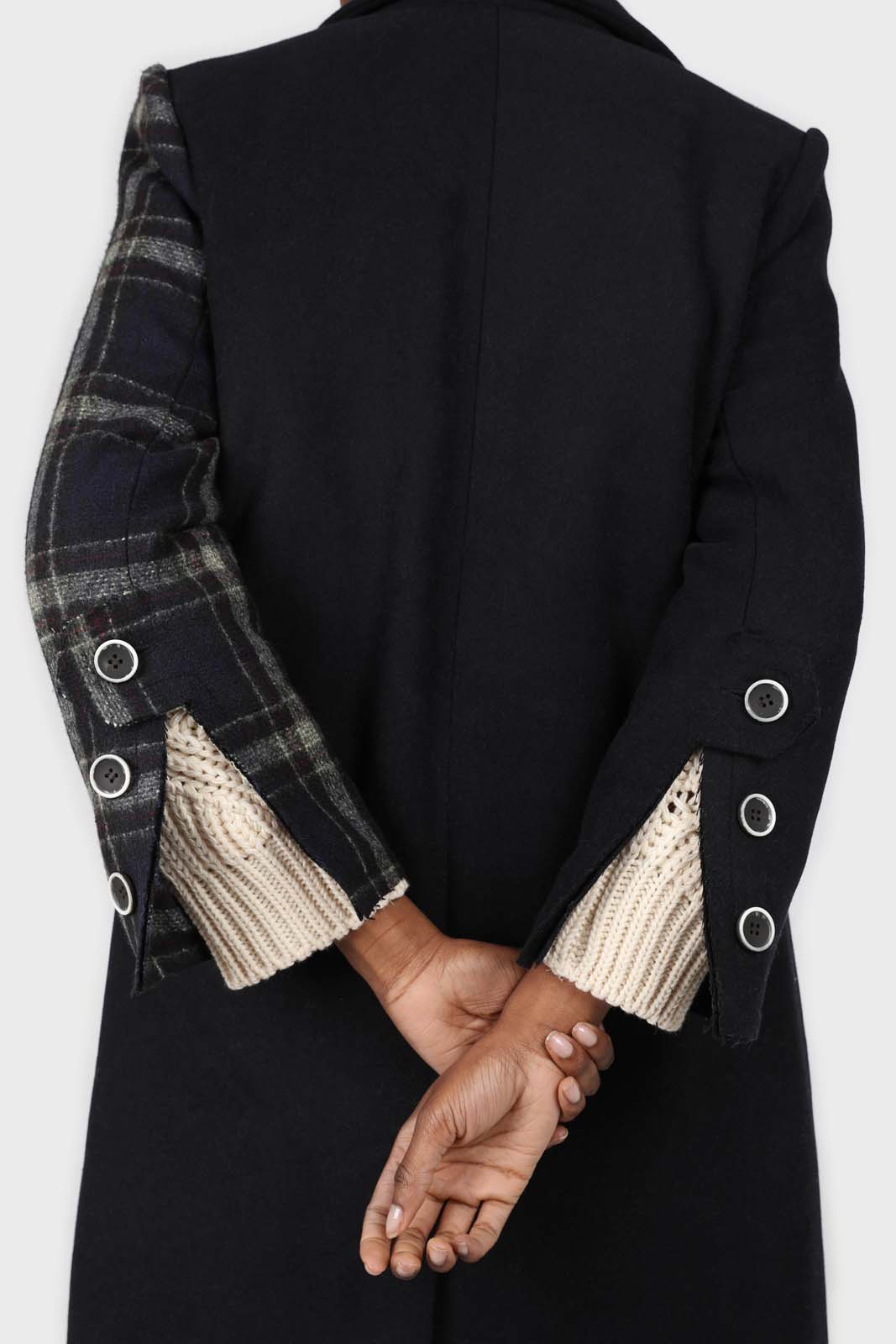 Navy contrast checked panel wool blend coat_3