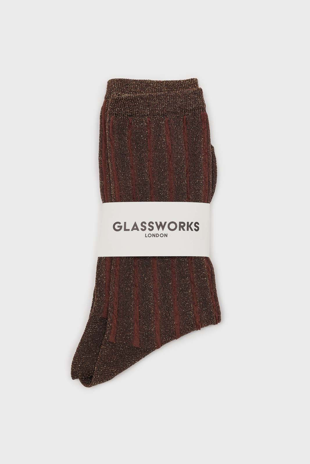 Brown contrast metallic ribbed socks_3