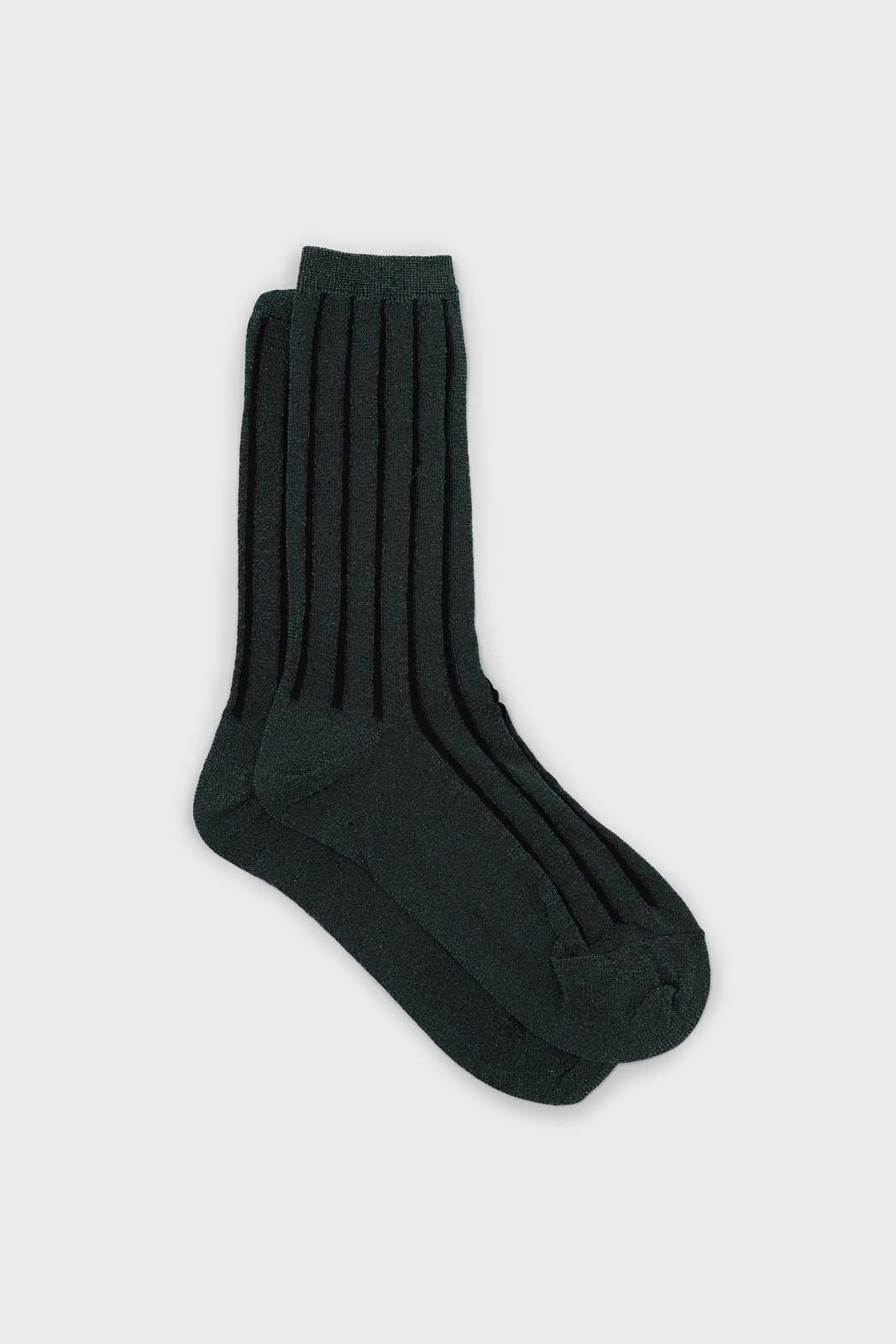 Green contrast metallic ribbed socks_1