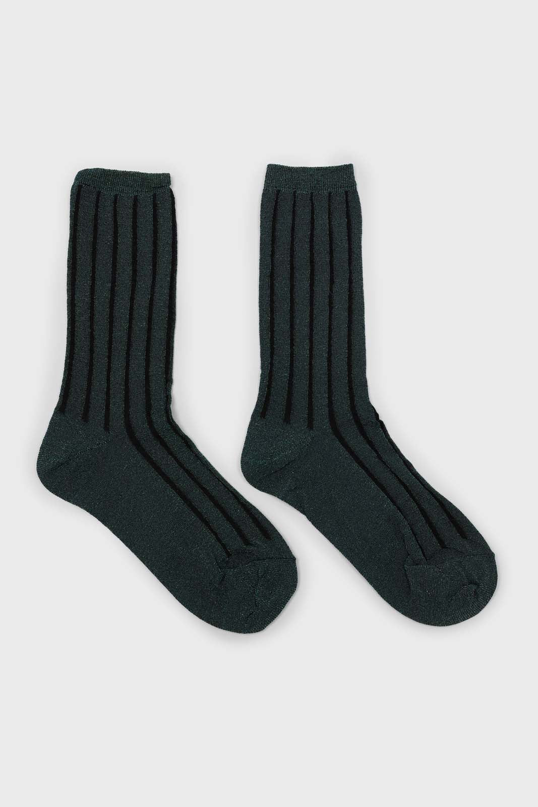 Green contrast metallic ribbed socks_4