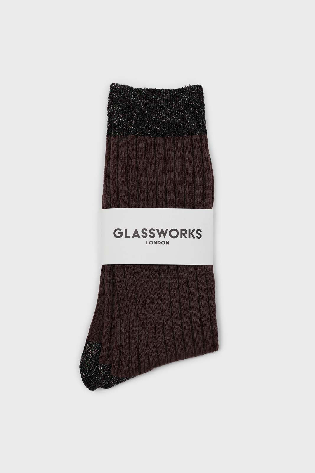 Brown contrast metallic trim socks_3