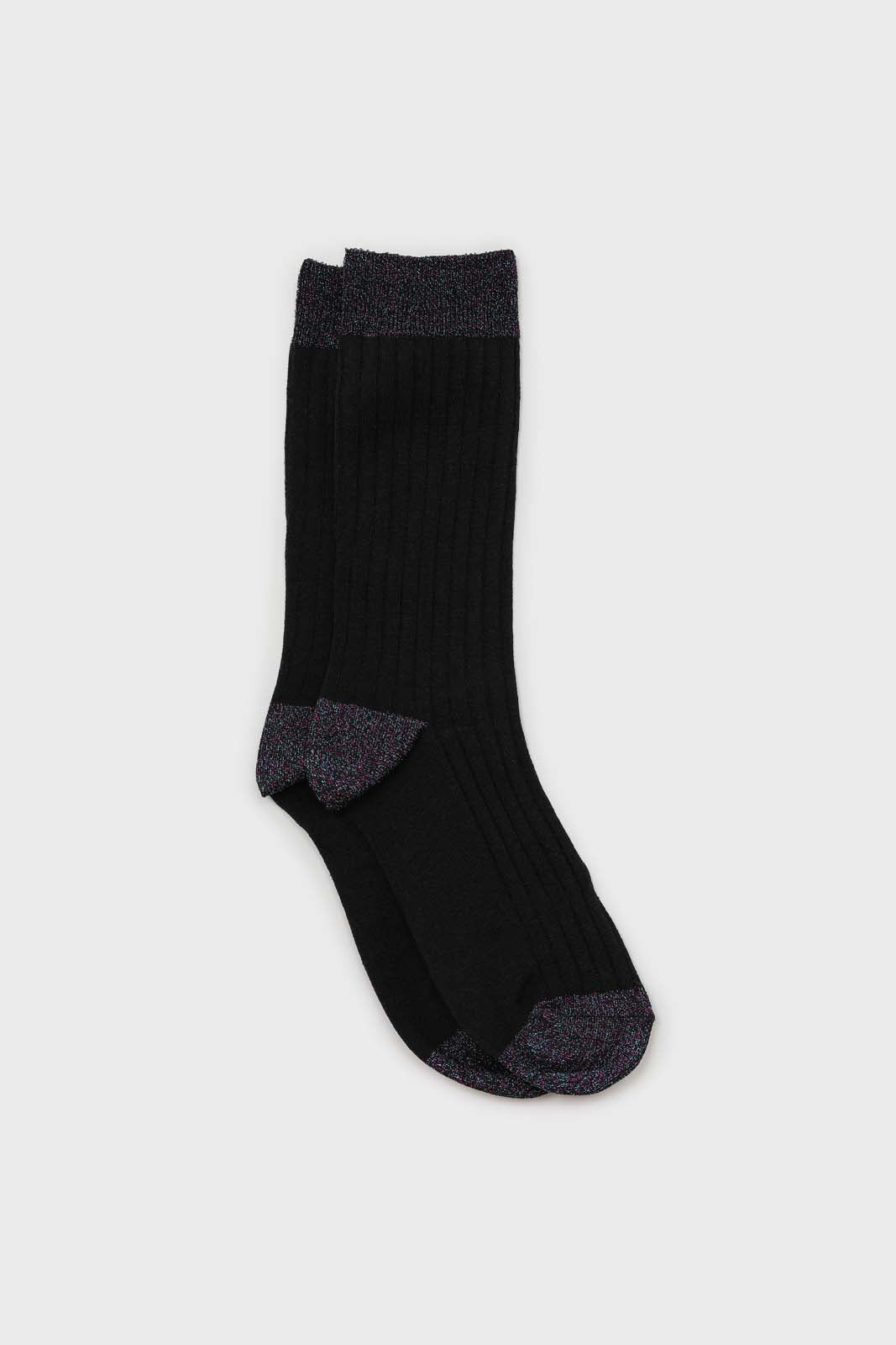 Black contrast metallic trim socks_1