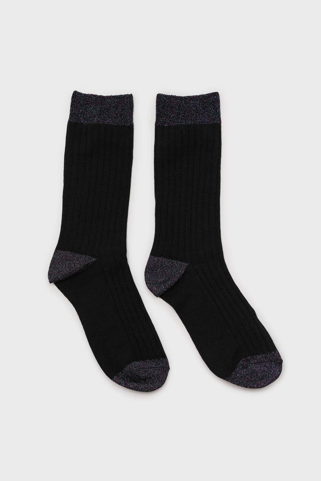 Black contrast metallic trim socks_4