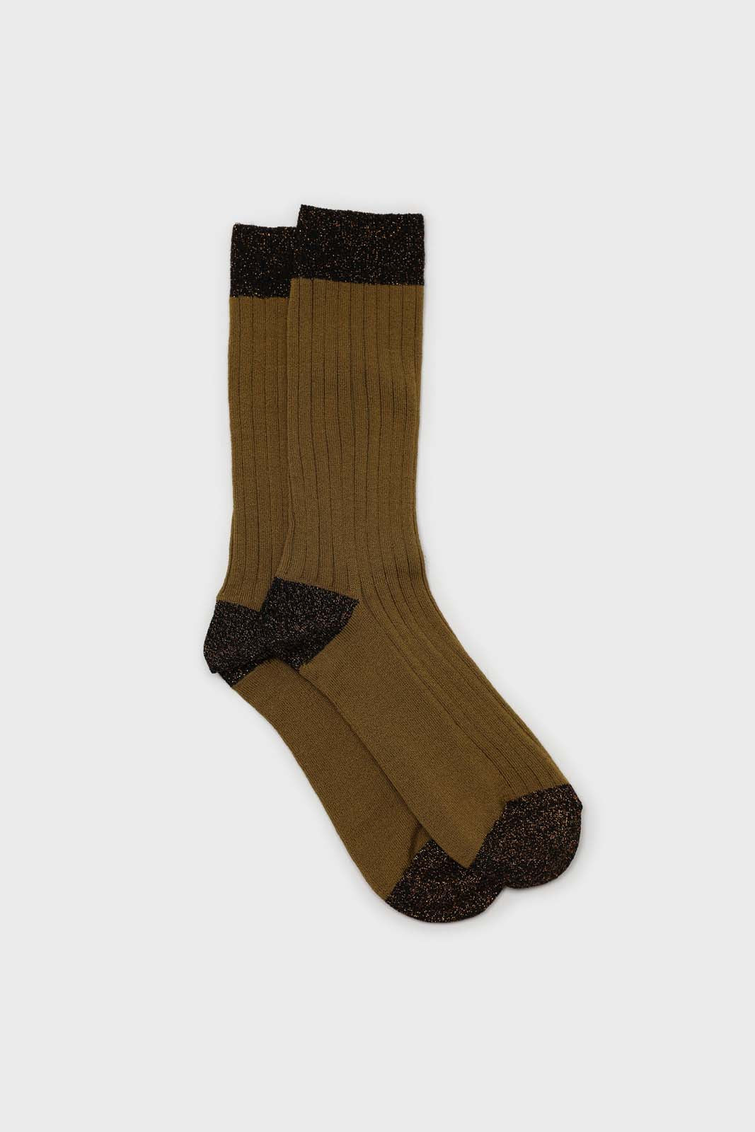 Mustard contrast metallic trim socks_1