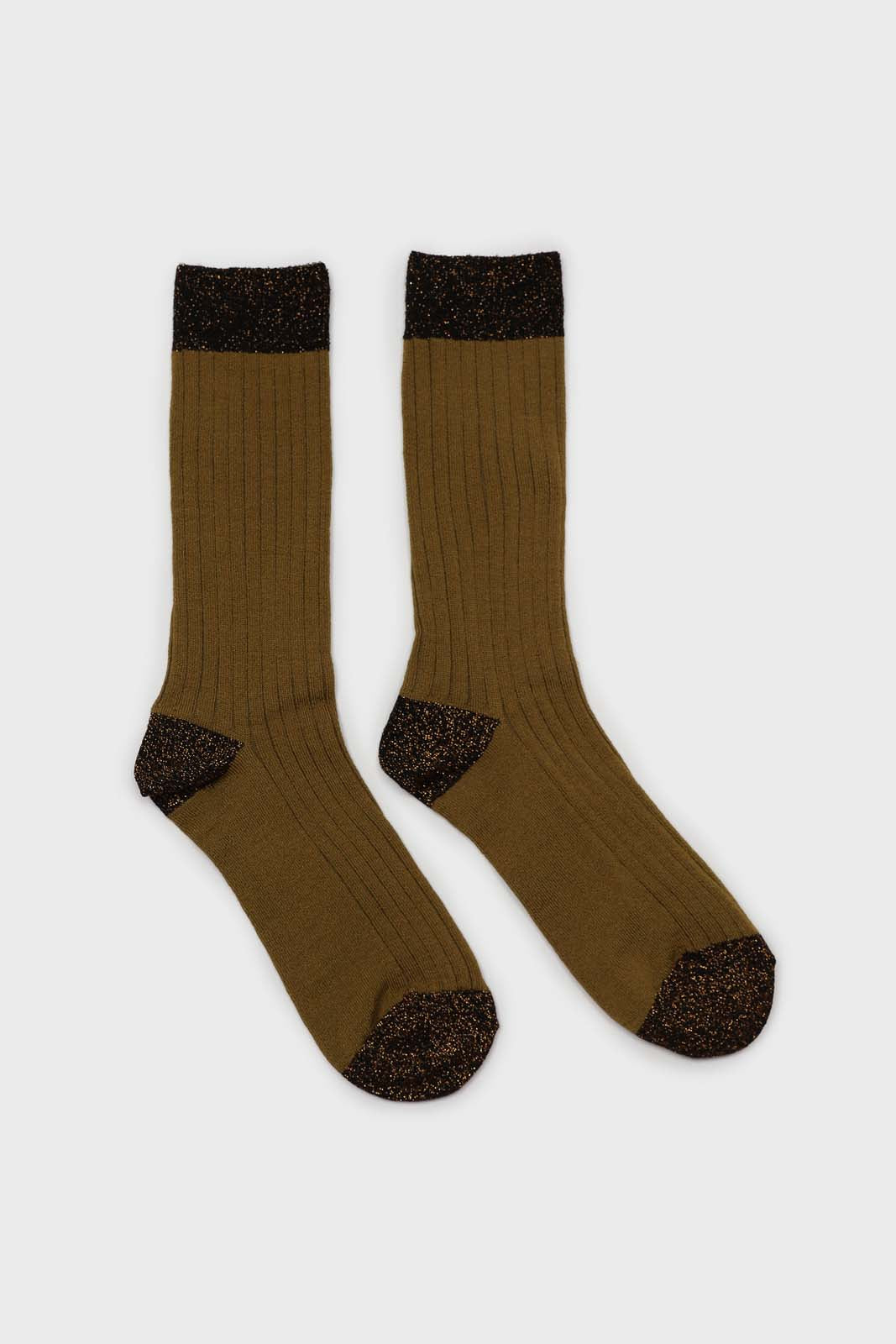 Mustard contrast metallic trim socks_4