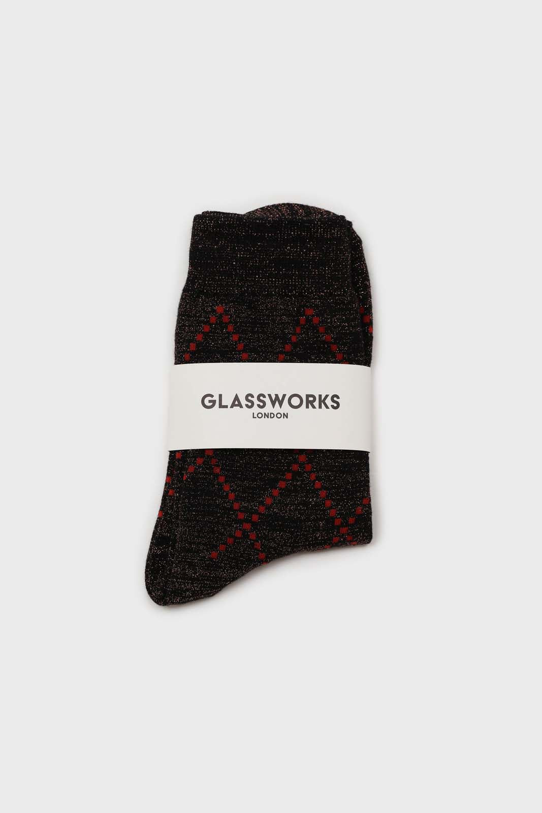 Black and orange dotted diamond metallic socks_3