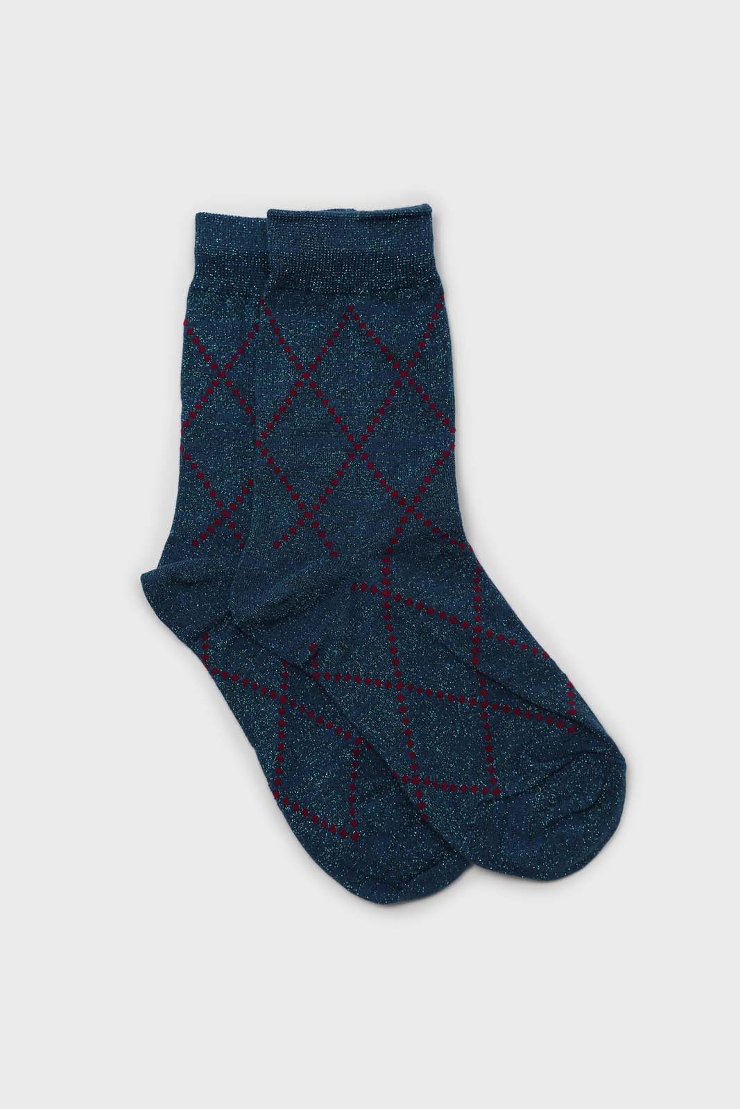 Blue and purple dotted diamond metallic socks_1