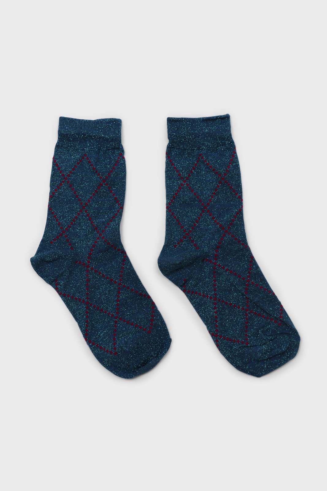 Blue and purple dotted diamond metallic socks_4