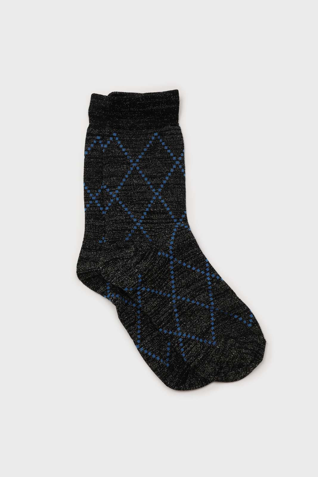 Black and blue dotted diamond metallic socks_1