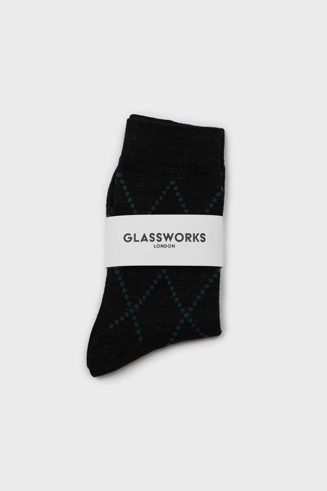 Black and green dotted diamond metallic socks_3