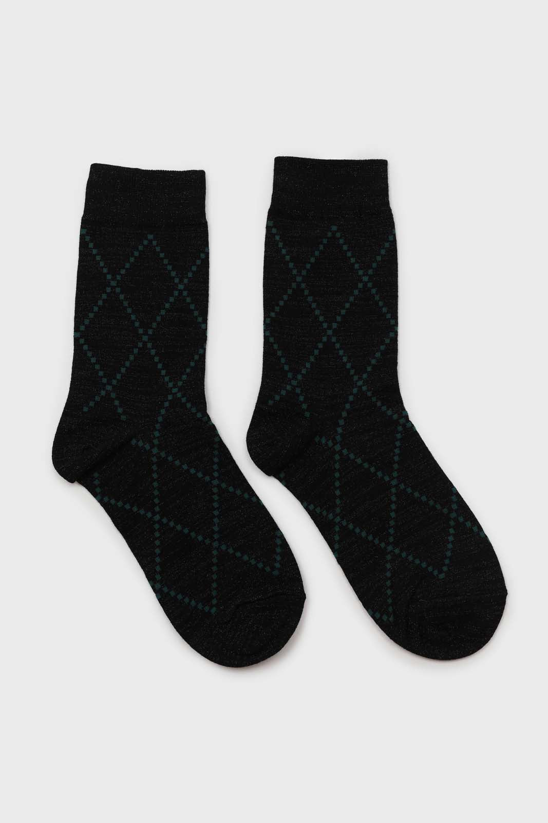 Black and green dotted diamond metallic socks_4