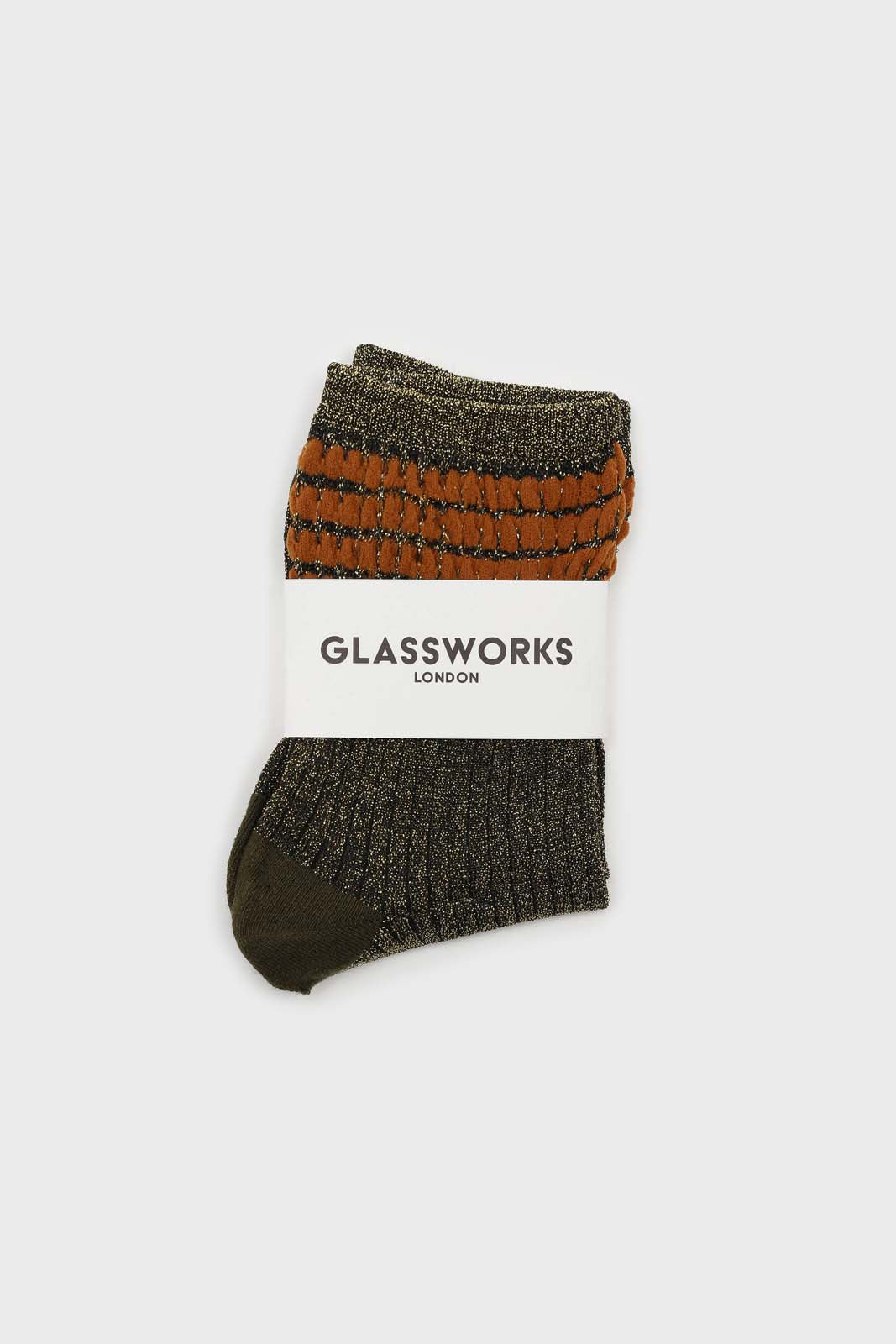 Khaki ribbed glitter puffed ankle socks_3