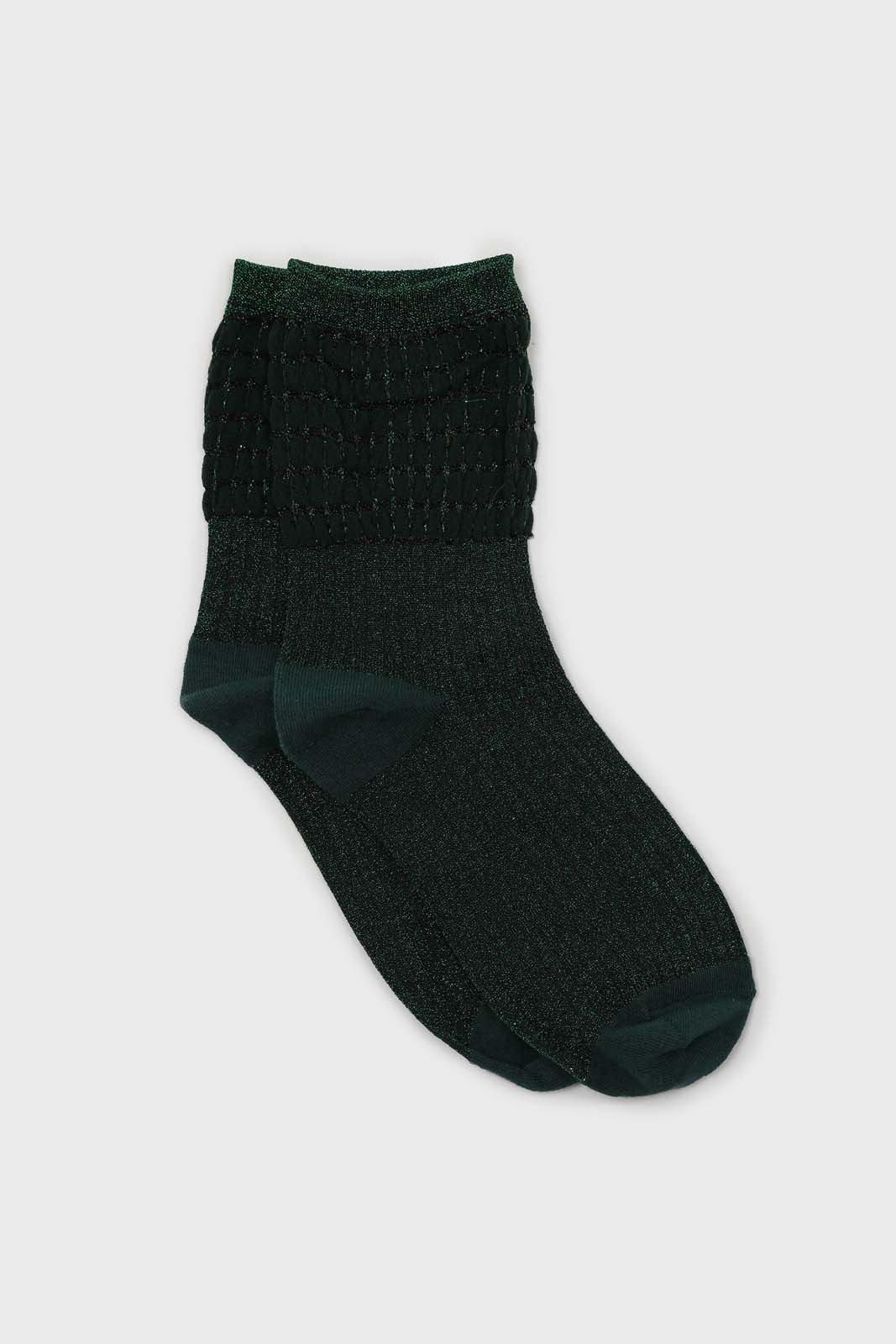 Green ribbed glitter puffed ankle socks_1